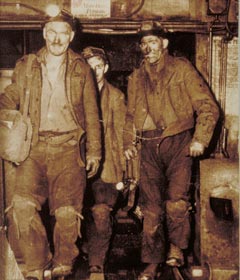 Miners emerging from the cage at the end of a shift 1950.
Credit: SCRAN Miners emerging from the cage at the end of a shift 1950.
Credit: SCRAN