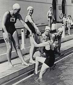 British Olympic Ladies Swimming Team 1948. Featuring Motherwell's Cathie Gibson being pulled from the water. 
Credit: SCRAN